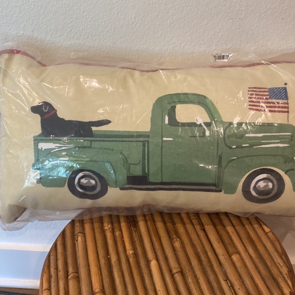 Decorative Pillow with Dog in a Green Truck - Picture 2 of 4